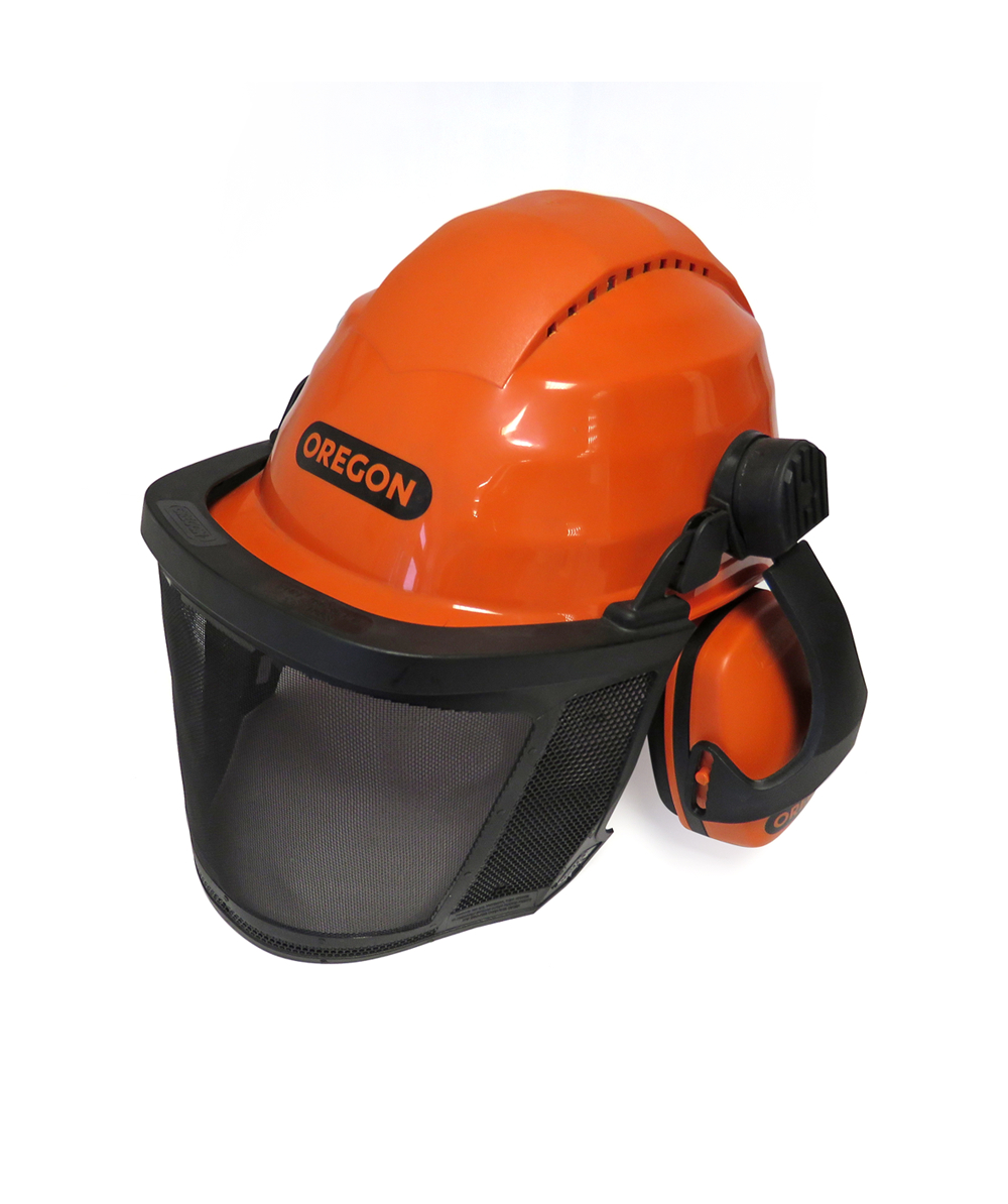 Casque forestier SINGER orange / casque coquille anti bruit / porte visière  / visière grillagée - HGCF01