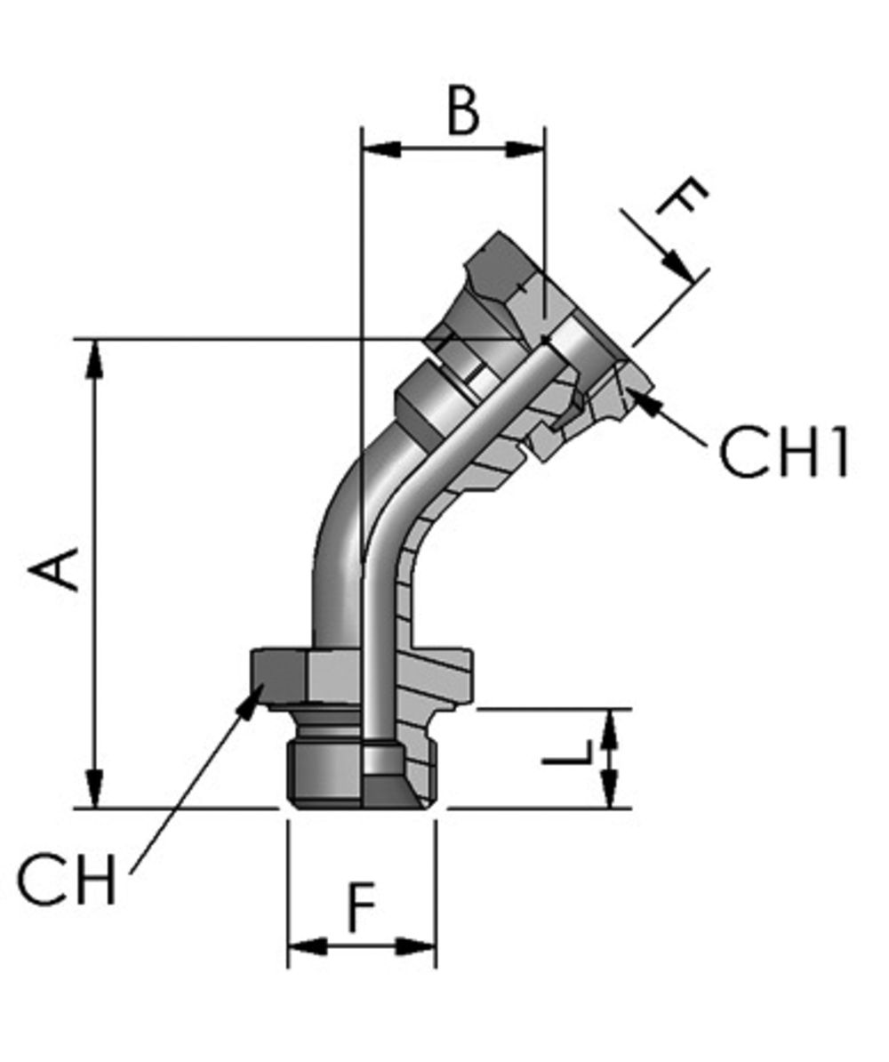 Adaptateur coud BSP FB Hydraulik, 45 BSP mle X BSP femelle, cne 60, XXST2070-0000