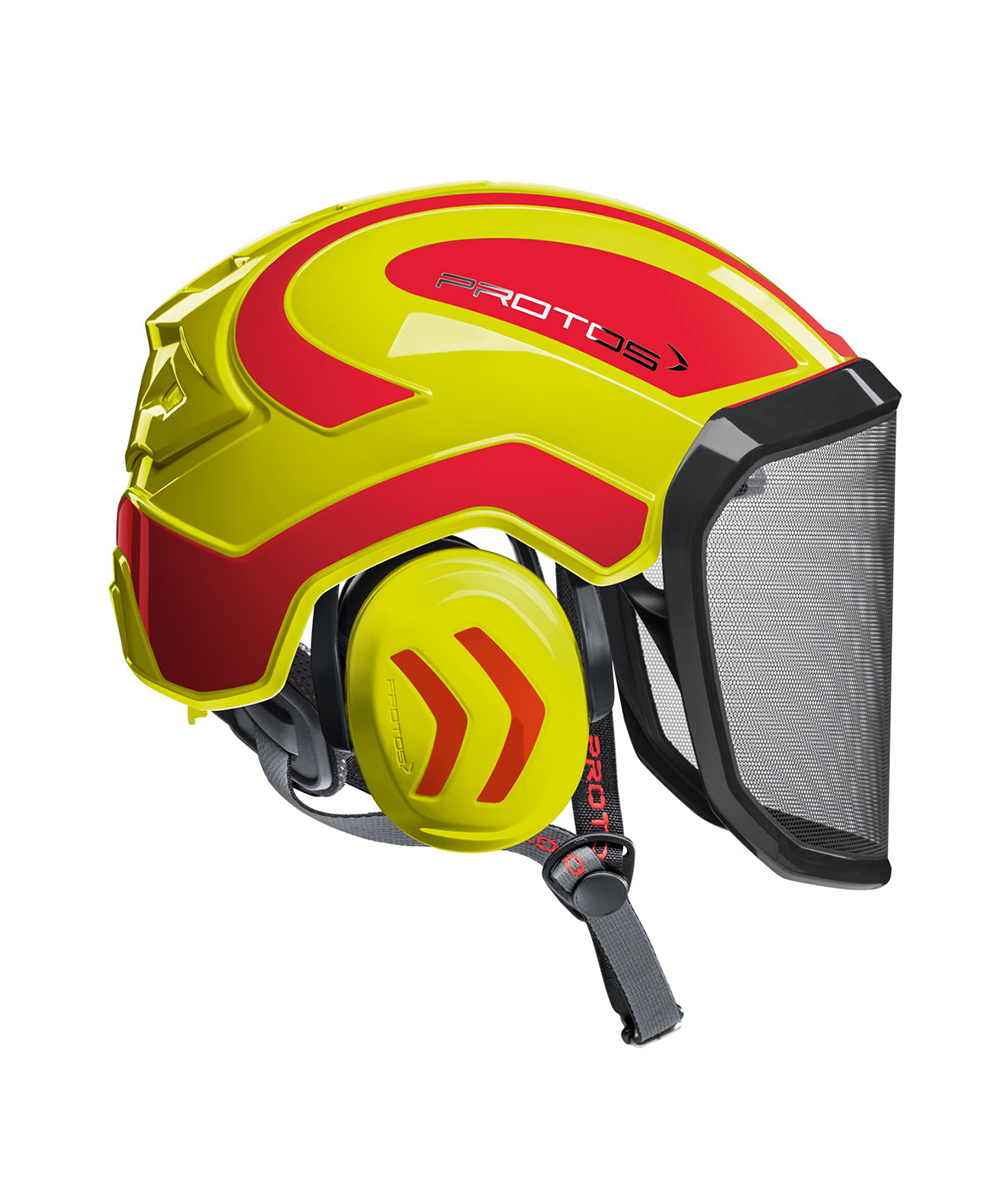 Casque forestier Protos / casque de protection KOX Integral Arborist F39 jaune fluo / rouge, XX74133