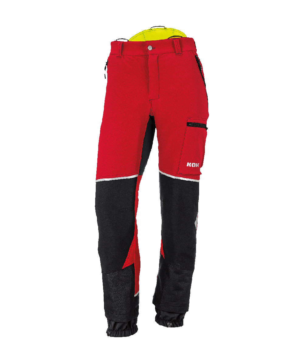 Pantalon de protection anti-coupures Stretch Elch 2.0 de KOX, rouge/jaune